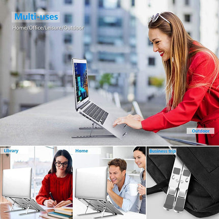 Aluminum Adjustable Laptop Stand – Portable Foldable Desk Riser for MacBook, HP, Lenovo, Dell & Tablets 10"-15.6" (Silver)