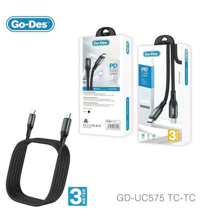 Go-Des GD-UC575 TC-TC 3M 40W Flash Cable USB C to C Braided Cable
