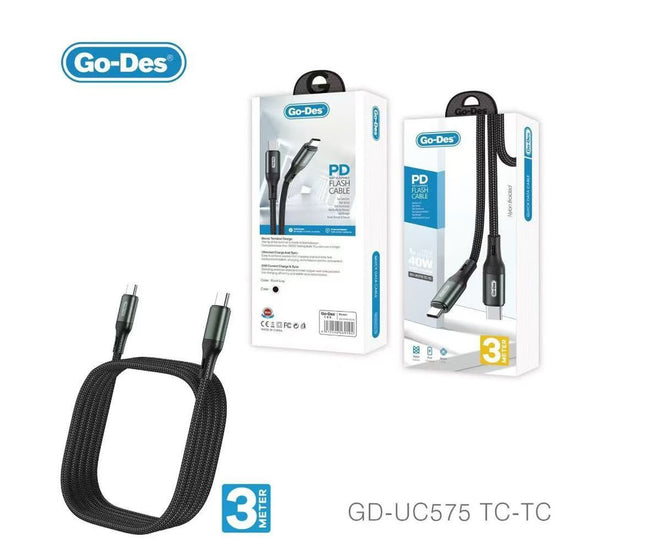 Go-Des GD-UC575 TC-TC 3M 40W Flash Cable USB C to C Braided Cable