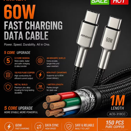 Amaya ACD-310CC 60W Fast Charging 1M Type-C to Type-C Cable