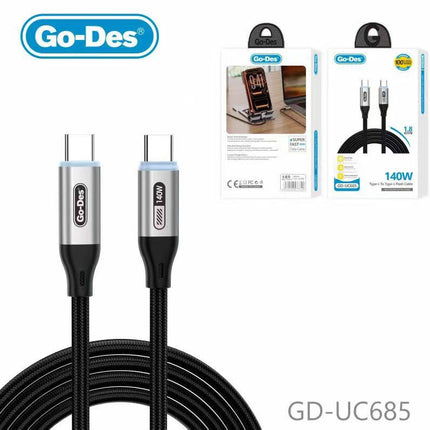 Go-Des GD-UC685 140W Fast Charging 1.8M Braided Cable USB C to C