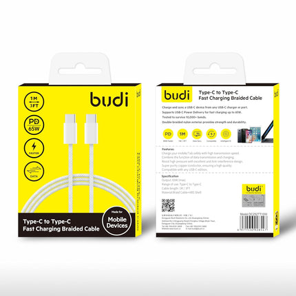 BUDI - Type-C to Type-C fast Charging Braided Cable 1 Meter - DC252TT10W