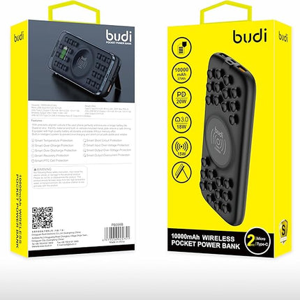 Budi PB099B 10000mAh Wireless Pocket Power Bank – Fast Charging, Compact & Lightweight Design