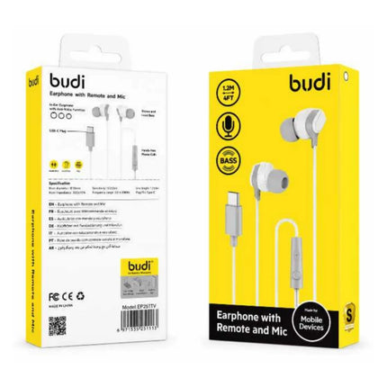 Budi Earphone With Remote and Mic, Base Type C Connector, High Call Quality