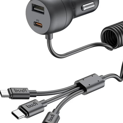 Budi Car Charger 3 in 1 + USB To T.C Car Charger CC107T3B