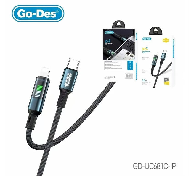Go-Des GD-UC681C-IP 1.2M 27W Fast Charging Cable USB C to L