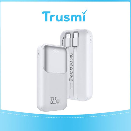 TRUSMI Ultra Mini 10000mAh Power Bank – 22.5W Fast Charging | Built-in Lightning & Type-C Cables | Digital Display