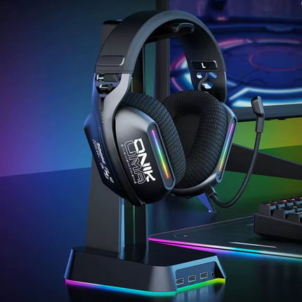 ONIKUMA GT808 | Wireless Gaming Headset with RGB Lights – 2.4GHz Low Latency, 360° Rotating Mic – PC/PS5 Compatible