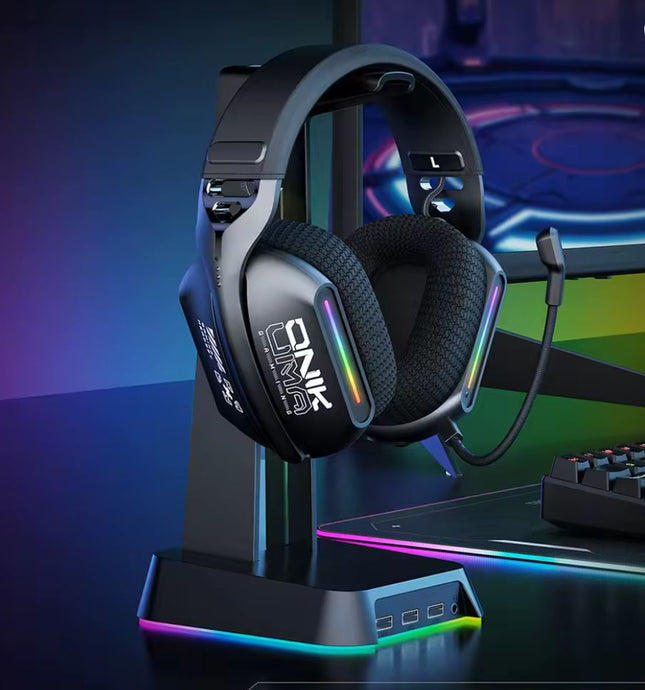 ONIKUMA GT808 | Wireless Gaming Headset with RGB Lights – 2.4GHz Low Latency, 360° Rotating Mic – PC/PS5 Compatible