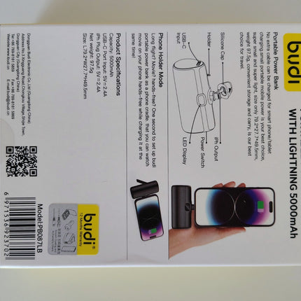 budi Portable Power Bank 5000mAh – 2.4A fast Apple Iphone Connector (iOS)