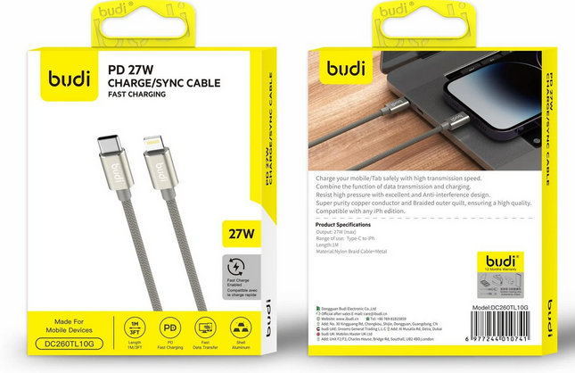 budi - PD 27w Lightning Braided Nylon Charging Cable