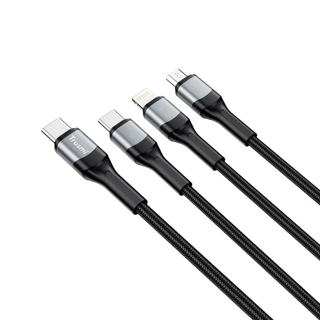 66W 3-in-1 USB-C to C/Lightning/Micro Fast Charging Braided Cable  TRUSMI CA29-50 – 1.2m – Black