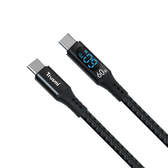 60W USB-C to USB-C Fast Charging Braided Cable – Trusmi CA38-106, PD Digital, Durable