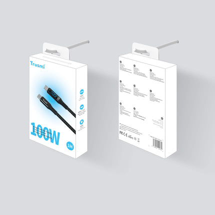 100W Trusmi CA38-107 USB A to Lightning  Digital Display Fast Charging Braided Cable – 1M, Black