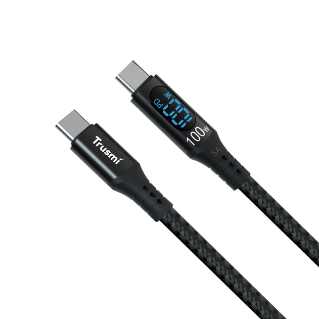 100W Trusmi CA38-107 USB A to Lightning  Digital Display Fast Charging Braided Cable – 1M, Black