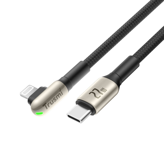 27W USB-C to Lightning Angled LED Zinc Alloy Braided Cable TRUSMI CA48-11  – 1m – Black