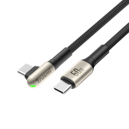60W USB-C to USB-C Angled LED Zinc Alloy Braided Cable TRUSMI CA49-11 –– 1m – Black
