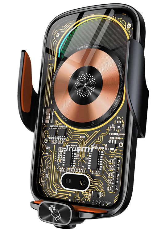 Trusmi CC07-011 | 15W Wireless Car Charger – Auto-Clamping Sensor Mount, Multi-Port Support (Lighting/Type-C/Micro)