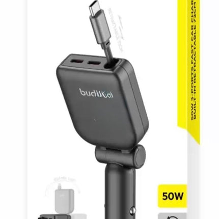 Budi 50W 3-Port Fast Car Charger With C Cable CC605B
