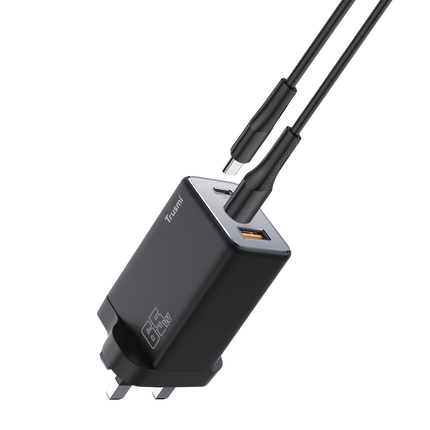 TRUSMI PD65W Mini GaN Fast Charger CH05-046 A+2C with 60W USB-C to USB-C Cable – Compact Wall Adapter for Laptop, Phone & Tablet
