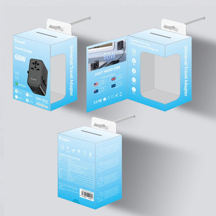 TRUSMI Universal Travel Adapter Charger with Cable – Multi-Port USB-C & USB-A Fast CH18-02 68W 3C2A