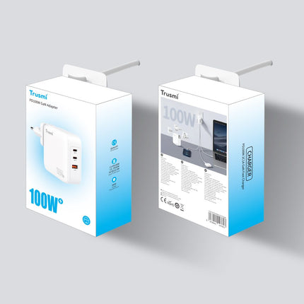 TRUSMI 100W PD Fast Charger, CH22-02 GaN 2 USB-C + 1 USB-A, UK Plug – White