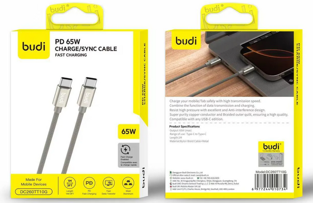 budi - PD 65w Type-C Braided Nylon Charging Cable