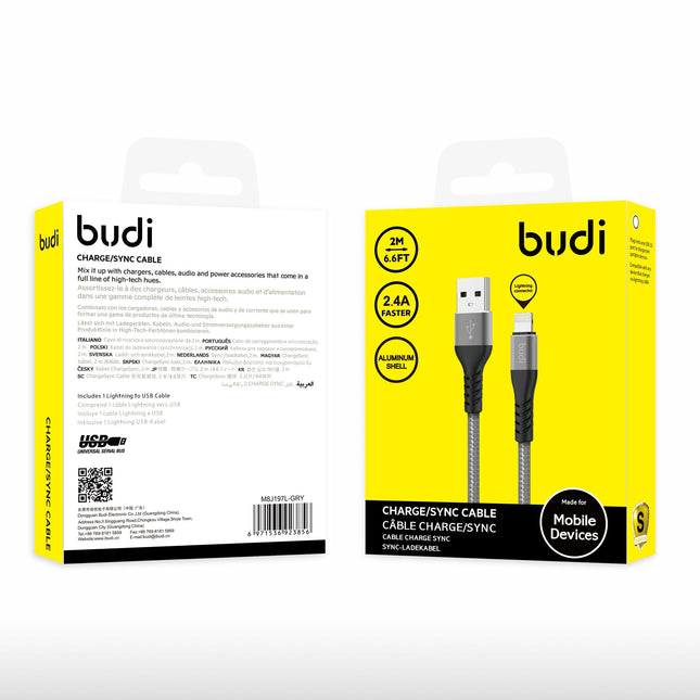 Budi Cable 2M 3A Fast USB To L Braided Cable DC197L20H