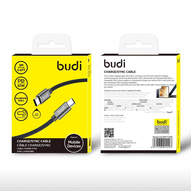 Budi Cable PD 65W 2M Aluminum Shell C to C Cable DC206TT20B