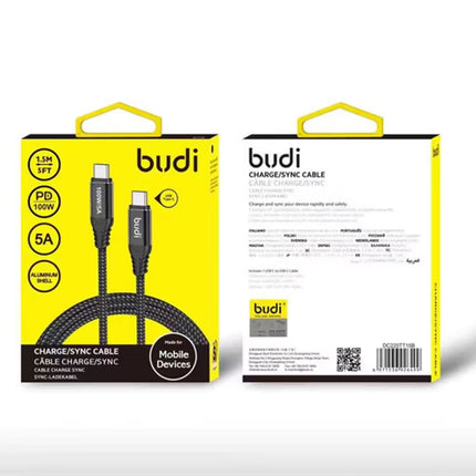 Budi Cable 1.5M PD100W 5A Aluminum Shell C to C Braided Cable DC220TT15B