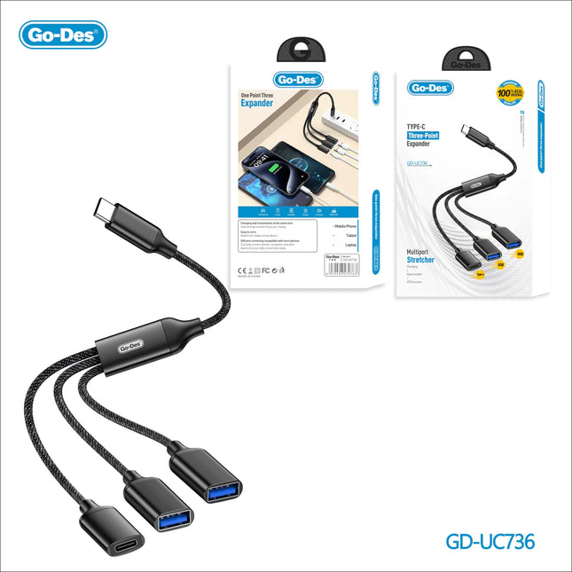 Go-Des Type-C Multiport Adapter OTG Hub USB Splitter GD-UC736