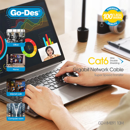 Go-Des Cat6 Gigabit Ethernet Cable RJ45 3M Network Cable with Ultra-Speed Transfer GD-HM891