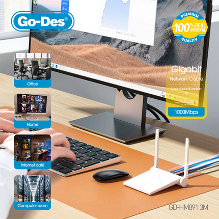 Go-Des Cat6 Gigabit Ethernet Cable RJ45 3M Network Cable with Ultra-Speed Transfer GD-HM891