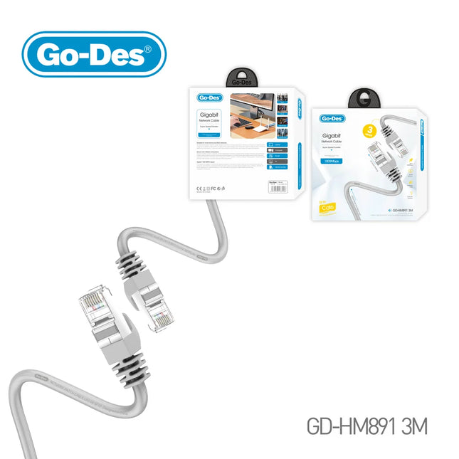 Go-Des Cat6 Gigabit Ethernet Cable RJ45 3M Network Cable with Ultra-Speed Transfer GD-HM891