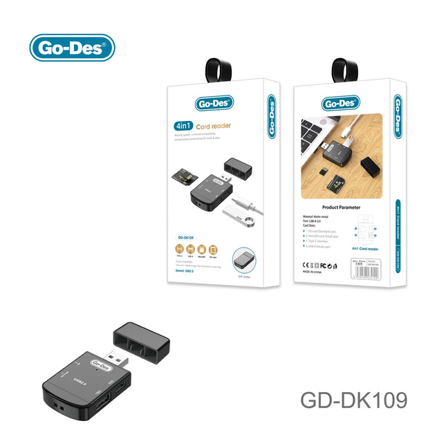 Go-Des GD-DK109 4in1 USB Card Reader Type-C USB-A SD MicroSD OTG Adapter