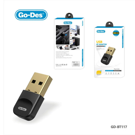 Go-Des GD-BT117 USB Bluetooth 5.3 Adapter Wireless Dongle for PC Laptop Plug and Play 30m Transmission