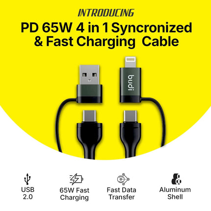 Budi PD65W / 27W 4in1  Charge/Sync Braided Cable DC259ATTL12B