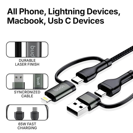 Budi PD65W / 27W 4in1  Charge/Sync Braided Cable DC259ATTL12B