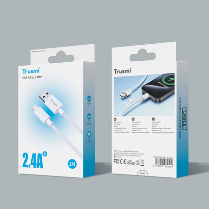 TRUSMI CA55-02 2.4A A To L Braided Charging Cable White 1M