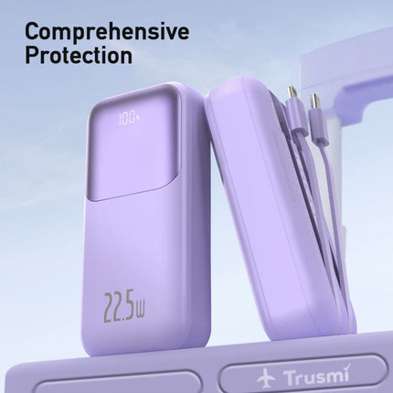 TRUSMI Ultra Mini 10000mAh Power Bank – 22.5W Fast Charging | Built-in Lightning & Type-C Cables | Digital Display