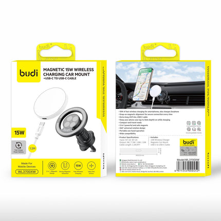 Budi Holder 15W Magnetic Wireless Charging Car Mount WL3700XW