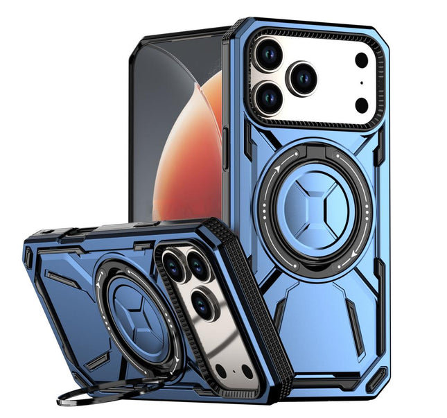 Military Grade Shockproof Magnetic Black Case for iPhone 16 – MagSafe Compatible, Rotating Stand Bumper, Wireless Charging Protective Cover