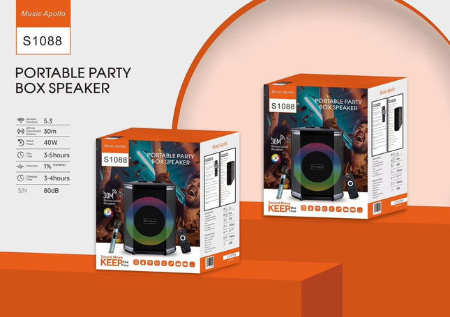 Music Apollo Portable Party Box Speaker S1088
