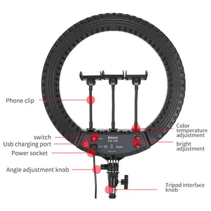 Jmary – 18" LED Ring Light ( no Tripod include) FM-18R