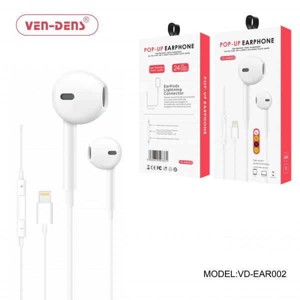 Pop-Up Wired Earphones with Lightning Connector for iPhone – High-Quality Sound & Mic