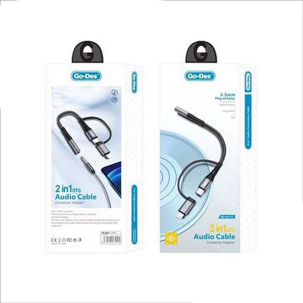 Go-Des GD-UC173 Type-C and Lightning 2-in-1 Audio Cable with 3.5mm Jack Input