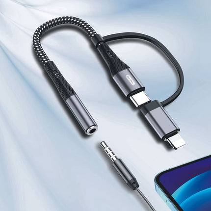 Go-Des GD-UC173 Type-C and Lightning 2-in-1 Audio Cable with 3.5mm Jack Input
