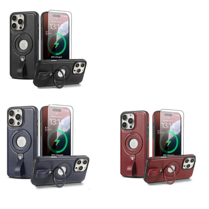 IPhone 16 Pro max Brown Leather Coque with Grip Loop – MagSafe Compatible, Rotary Support, Shockproof Protection