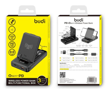 Budi PB515QB 10000mAh Portable Power Bank – Dual USB Fast Charging, Compact & Lightweight Design